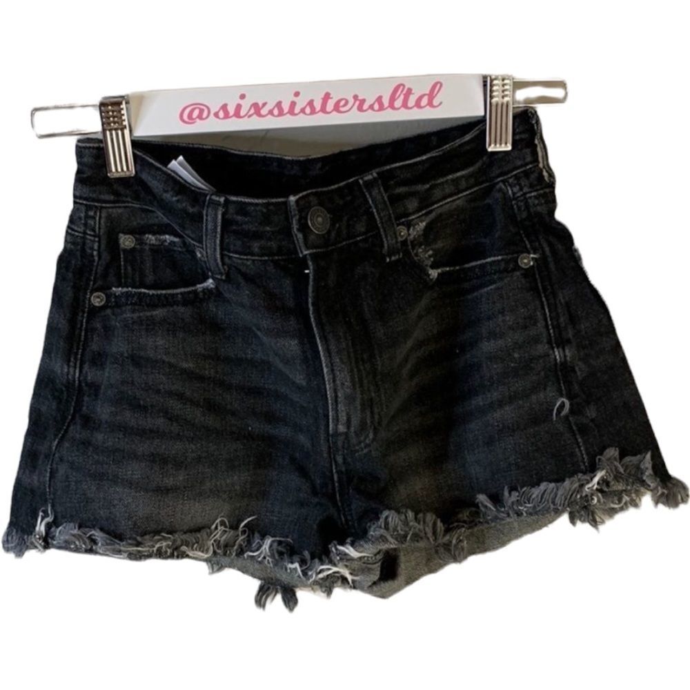 AMERICAN eagle black denim cut off shorts size 00. Faded color five pockets